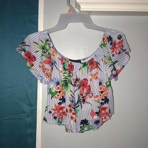 floral, off-shoulder crop top